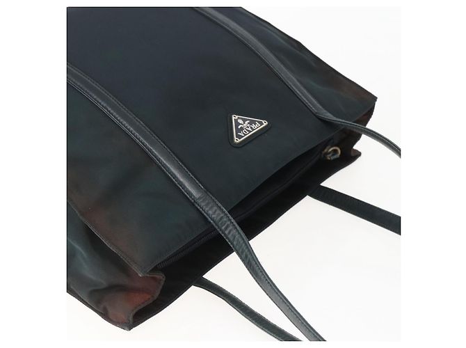 Borsa Tote PRADA in nylon e pelle nera argento autentica bs31865 Nero - vista 6