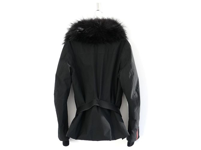 Prada Linea Rossa gesteppte Jacke mit Kunstfellbesatz und Tasche Schwarz - Ansicht 5