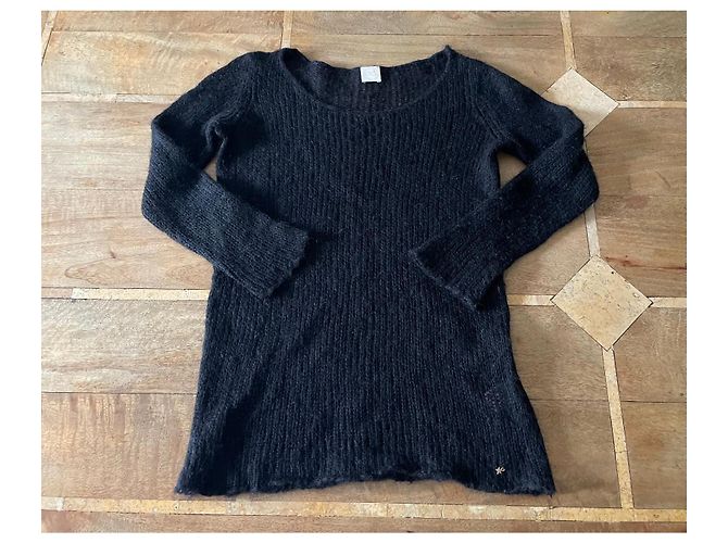 Schwarzer Pullover mit weitem Ausschnitt Kid Mohair Des petits hauts T.S - Ansicht 2