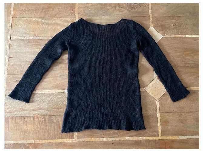 Schwarzer Pullover mit weitem Ausschnitt Kid Mohair Des petits hauts T.S - Ansicht 3