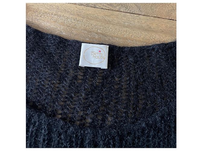 Schwarzer Pullover mit weitem Ausschnitt Kid Mohair Des petits hauts T.S - Ansicht 5