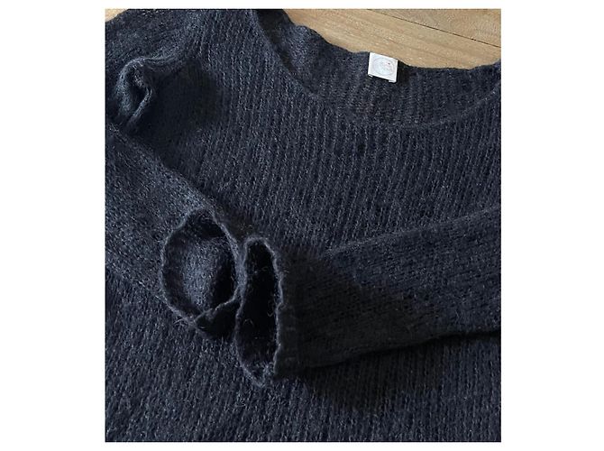 Schwarzer Pullover mit weitem Ausschnitt Kid Mohair Des petits hauts T.S - Ansicht 8
