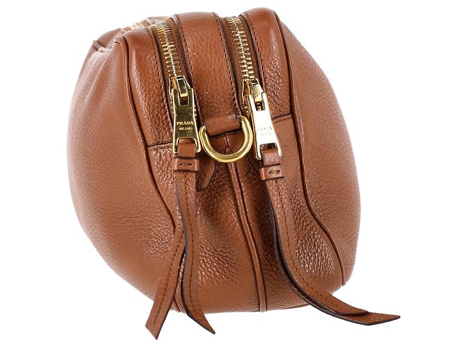 Borsa a tracolla Prada Medium Vitello Phenix con doppia zip in pelle marrone - vista 2