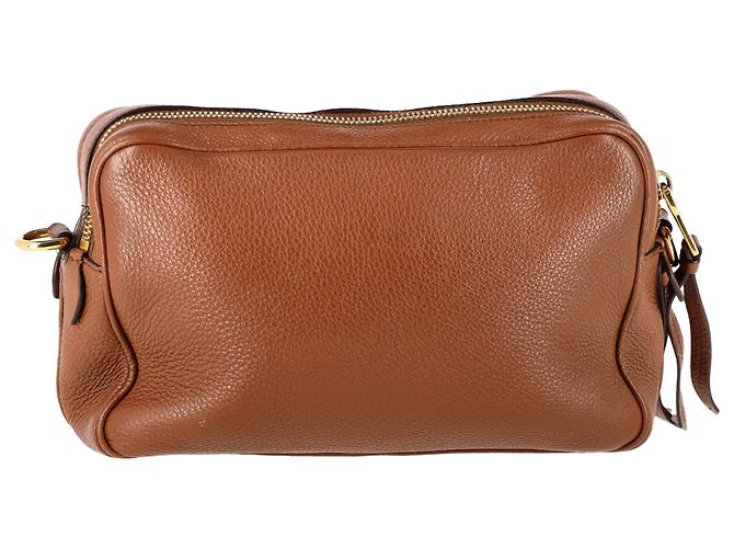 Borsa a tracolla Prada Medium Vitello Phenix con doppia zip in pelle marrone - vista 3