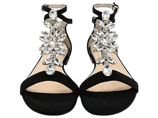 Sandali T-Strap Decorati Jimmy Choo Averie in Pelle Scamosciata Nera Nero - vista 2