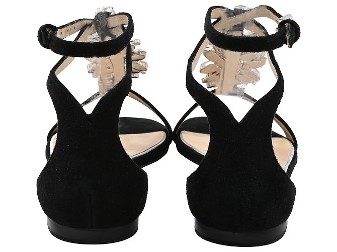Sandali T-Strap Decorati Jimmy Choo Averie in Pelle Scamosciata Nera Nero - vista 3