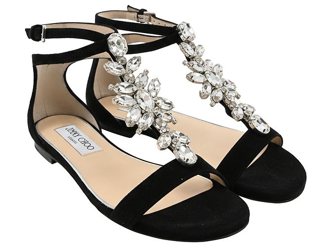 Sandali T-Strap Decorati Jimmy Choo Averie in Pelle Scamosciata Nera Nero - vista 4