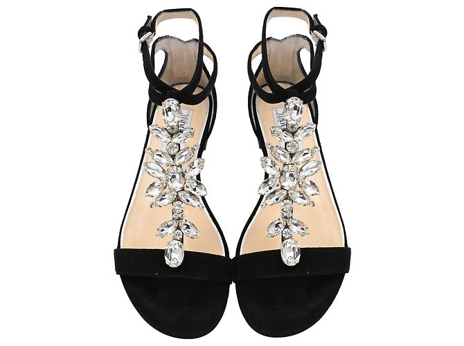 Sandali T-Strap Decorati Jimmy Choo Averie in Pelle Scamosciata Nera Nero - vista 5