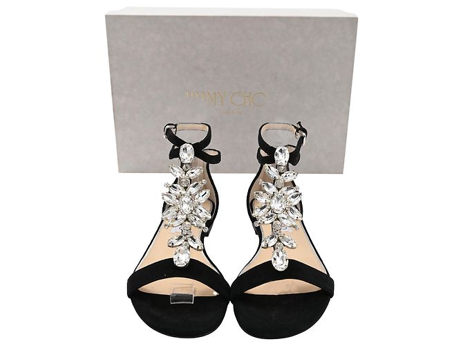 Sandali T-Strap Decorati Jimmy Choo Averie in Pelle Scamosciata Nera Nero - vista 8