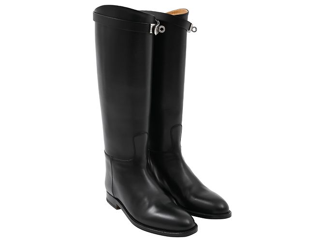 Kelly Hermès Springstiefel aus schwarzem Leder - Ansicht 4