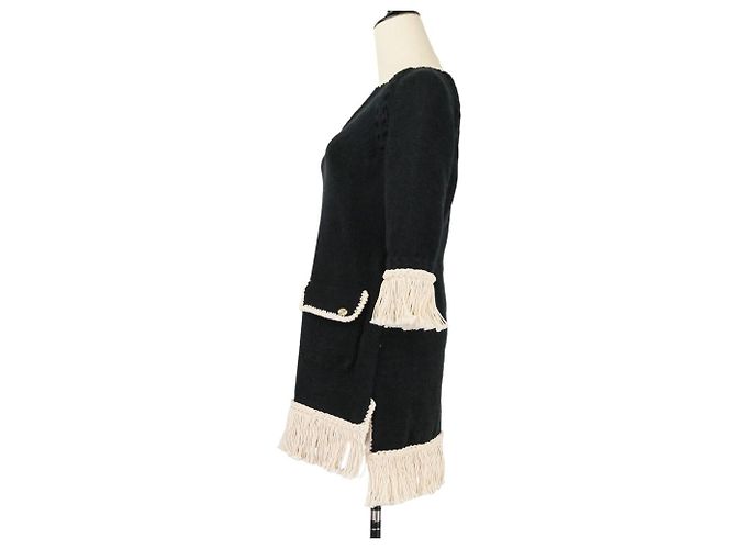 Timeless Chanel Fransen-Tweedkleid Schwarz - Ansicht 10