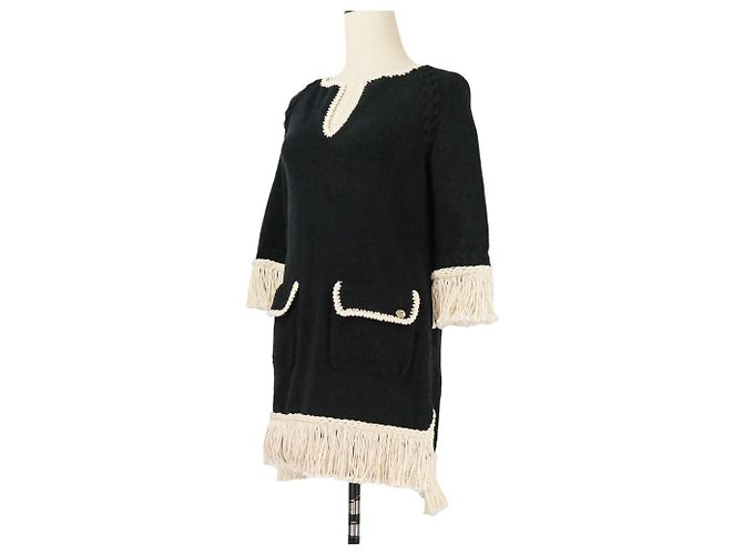 Timeless Chanel Fransen-Tweedkleid Schwarz - Ansicht 9