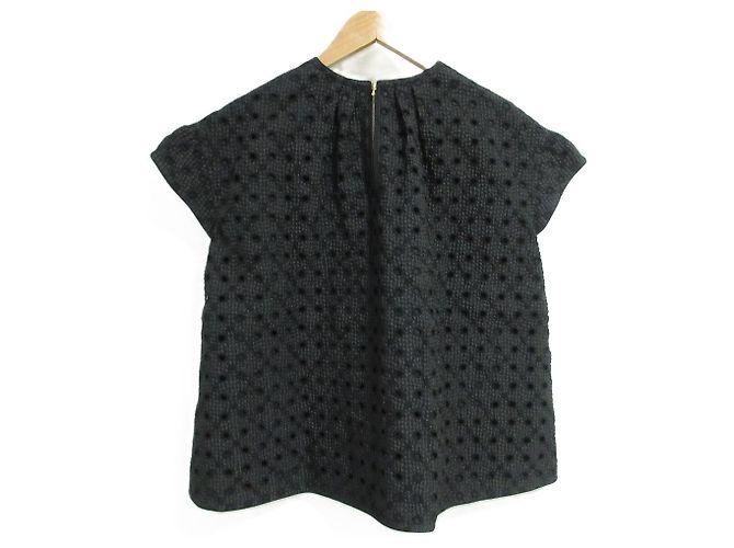 Autre Marque Flock-Jacquard-Spitzenbluse Drawer Schwarz - Ansicht 2