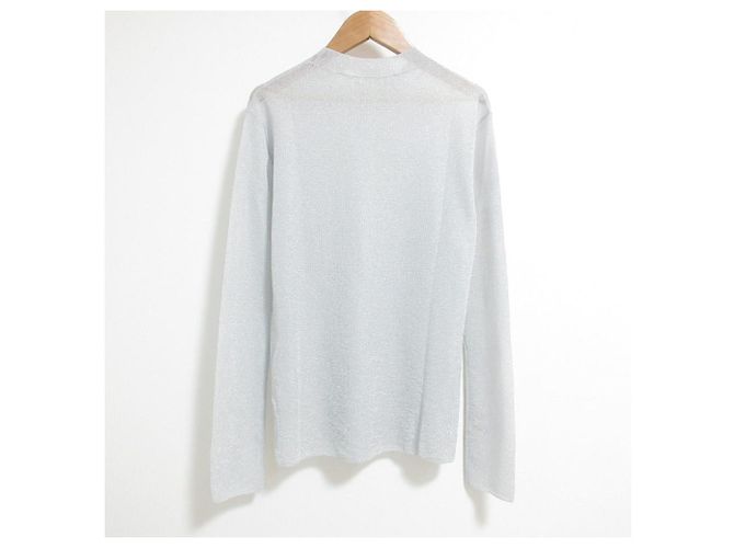 Autre Marque BLAMINK Lame 18G Langarm-Strickpullover mit Rippenmuster Silber - Ansicht 2