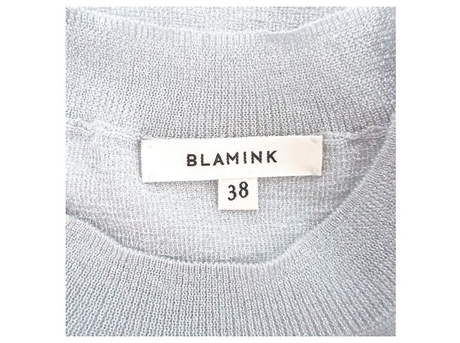 Autre Marque BLAMINK Lame 18G Langarm-Strickpullover mit Rippenmuster Silber - Ansicht 5