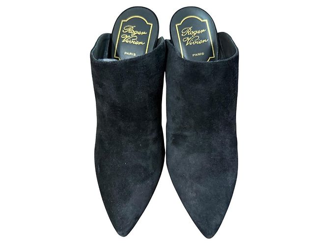 Mule in suede con punta affusolata e logo RV Roger Vivier Nero - vista 3