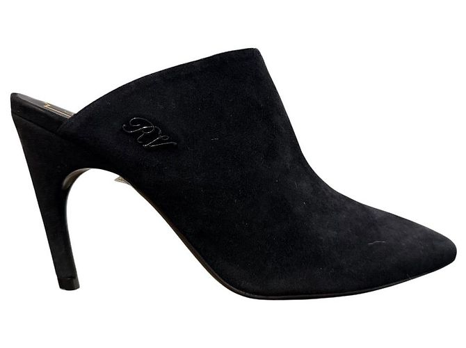 Mule in suede con punta affusolata e logo RV Roger Vivier Nero - vista 6