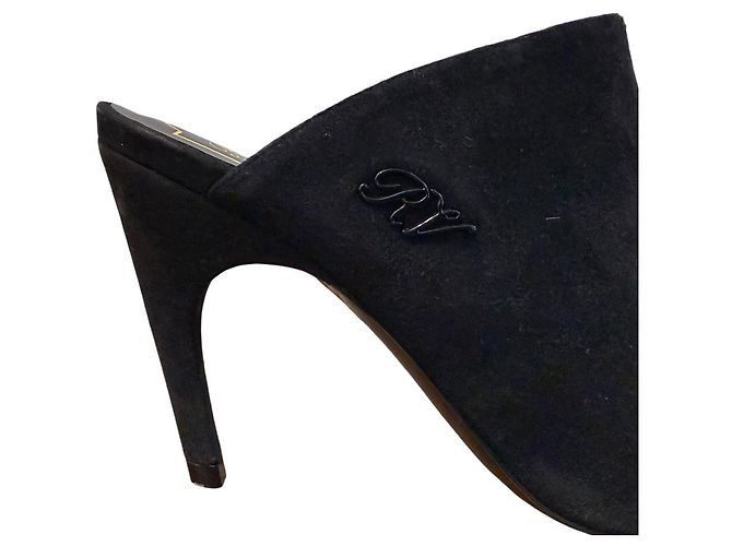 Mule in suede con punta affusolata e logo RV Roger Vivier Nero - vista 7