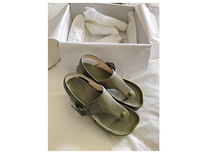 Loewe Ease Slingback Plattformsandalen Größe 38 Dunkelgrün - Ansicht 2