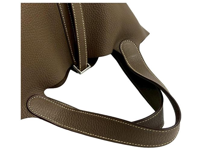 Borsa Hermès Picotin Lock MM in Taurillon Clemence Beige Taupe - vista 10