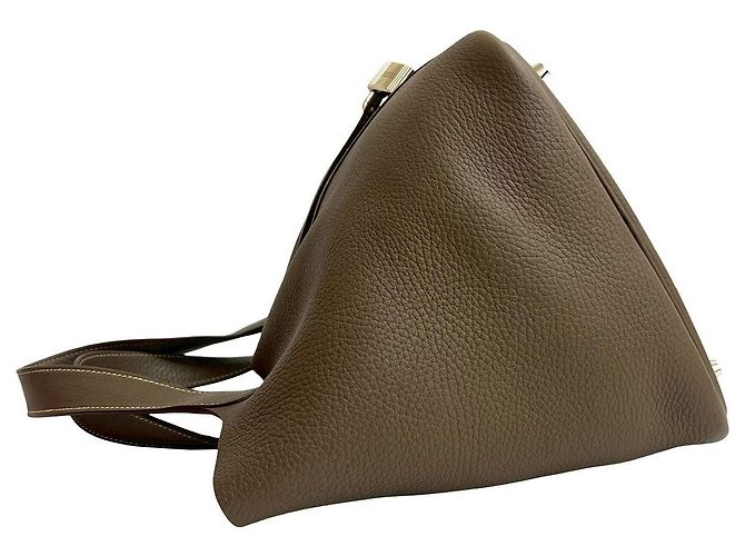 Borsa Hermès Picotin Lock MM in Taurillon Clemence Beige Taupe - vista 11