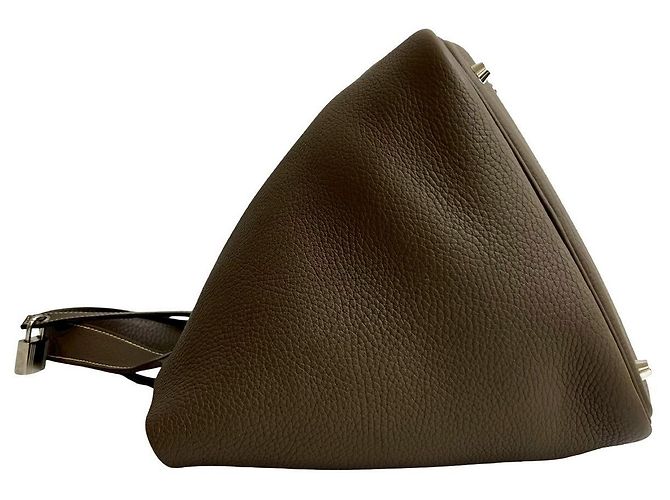 Borsa Hermès Picotin Lock MM in Taurillon Clemence Beige Taupe - vista 12