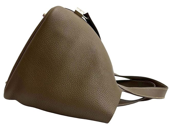 Borsa Hermès Picotin Lock MM in Taurillon Clemence Beige Taupe - vista 13