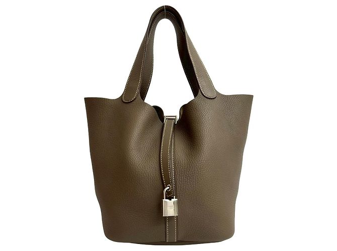 Borsa Hermès Picotin Lock MM in Taurillon Clemence Beige Taupe - vista 4