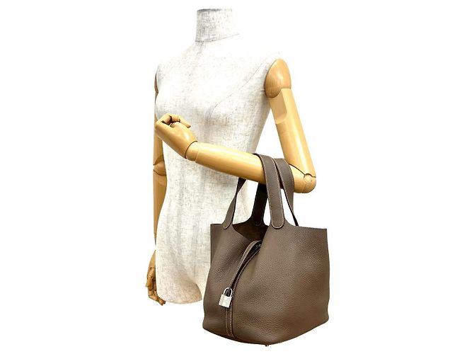 Borsa Hermès Picotin Lock MM in Taurillon Clemence Beige Taupe - vista 5