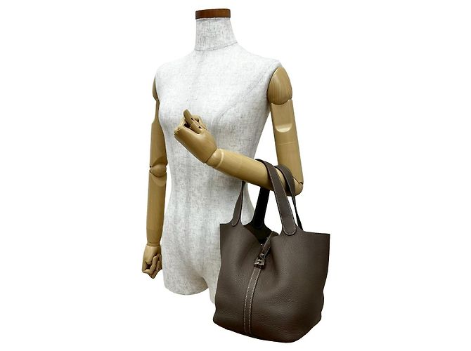 Borsa Hermès Picotin Lock MM in Taurillon Clemence Beige Taupe - vista 6