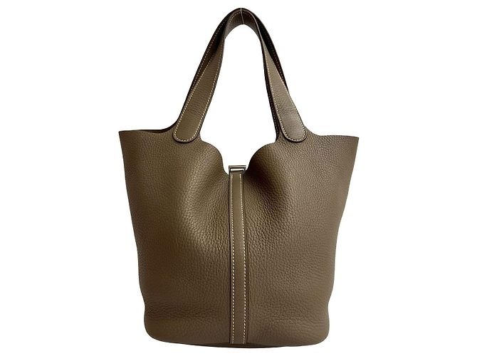 Borsa Hermès Picotin Lock MM in Taurillon Clemence Beige Taupe - vista 7