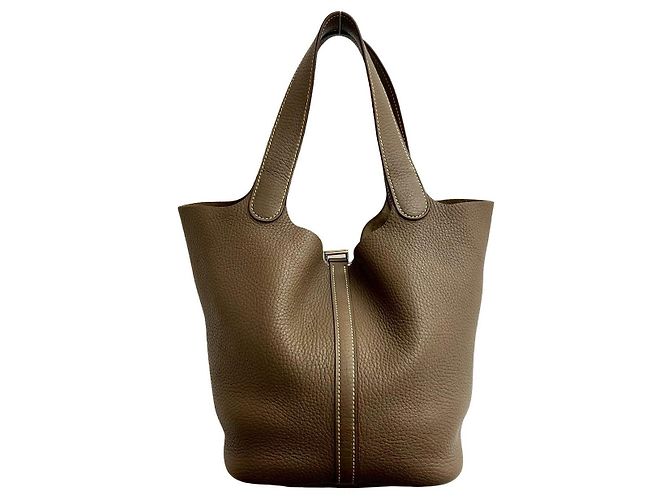 Borsa Hermès Picotin Lock MM in Taurillon Clemence Beige Taupe - vista 8