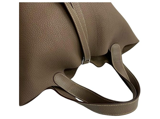 Borsa Hermès Picotin Lock MM in Taurillon Clemence Beige Taupe - vista 9