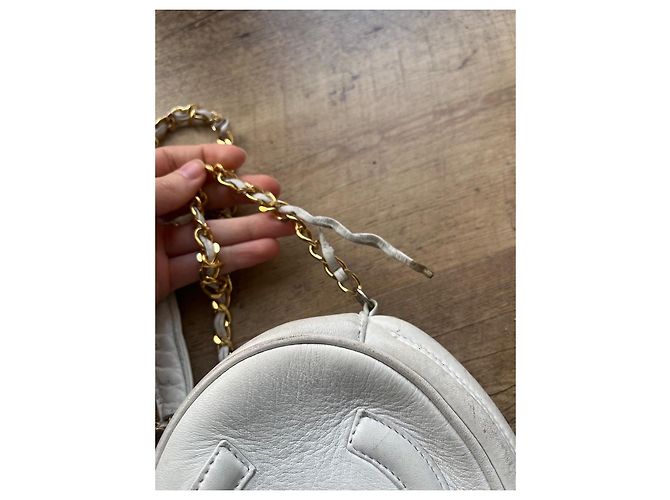 2.55 Bolsa Chanel de couro cor eggshell com corrente dourada Fora de branco - vista 14