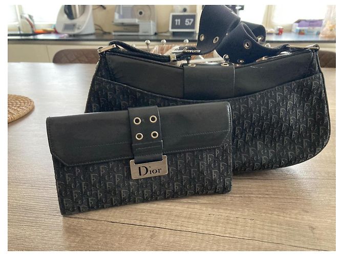 Borsa a mano Dior Colombus Nera in Pelle e Tessuto Nero - vista 3