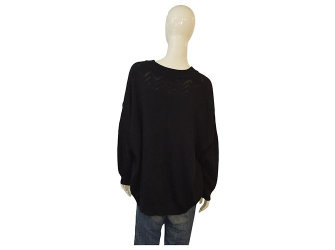 Oversized V-Ausschnitt Pullover in Schwarz mit Zickzack-Muster von Missoni IT42 / M – Hergestellt in Italien - Ansicht 2