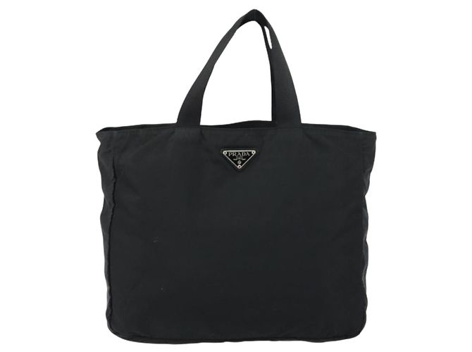 Borsa Tote Prada in nylon nero argento Auth 158528 - vista 13