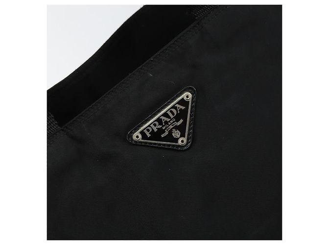 Borsa Tote Prada in nylon nero argento Auth 158528 - vista 17