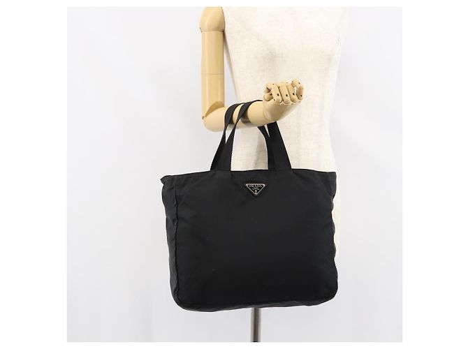 Borsa Tote Prada in nylon nero argento Auth 158528 - vista 25