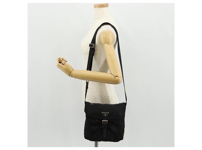 PRADA Schultertasche Nylon Silber Schwarz Auth 158487 - Ansicht 32