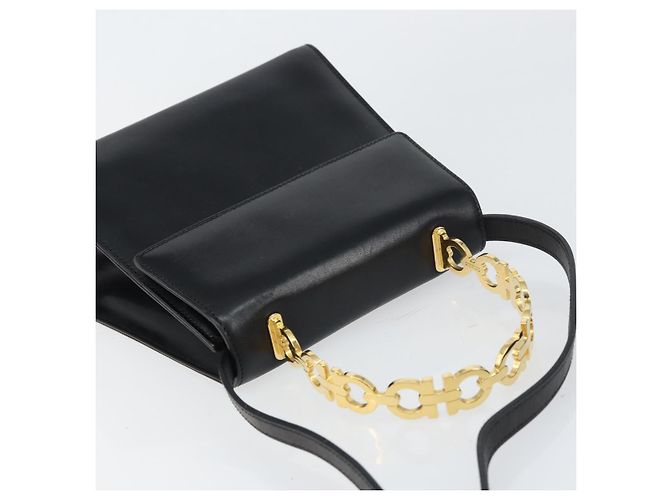 Borsa a mano in pelle Gancini Salvatore Ferragamo 2 in 1 Nero Oro Auth 157338 - vista 6