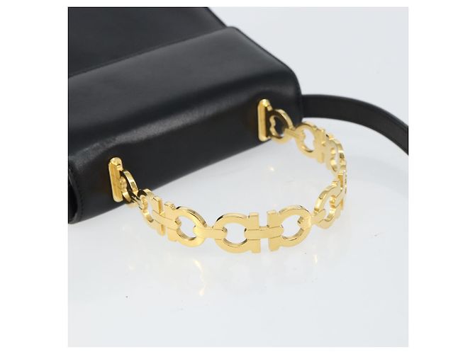 Borsa a mano in pelle Gancini Salvatore Ferragamo 2 in 1 Nero Oro Auth 157338 - vista 7