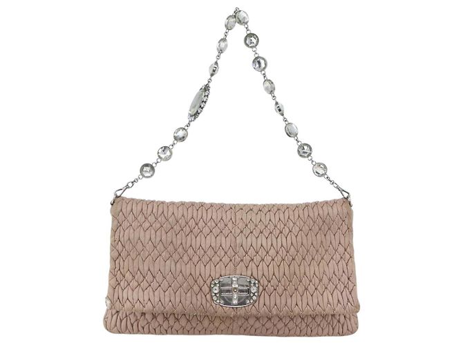 Borsa a Spalla Miu Miu in Pelle Argento Rosa Auth ka1134 - vista 13