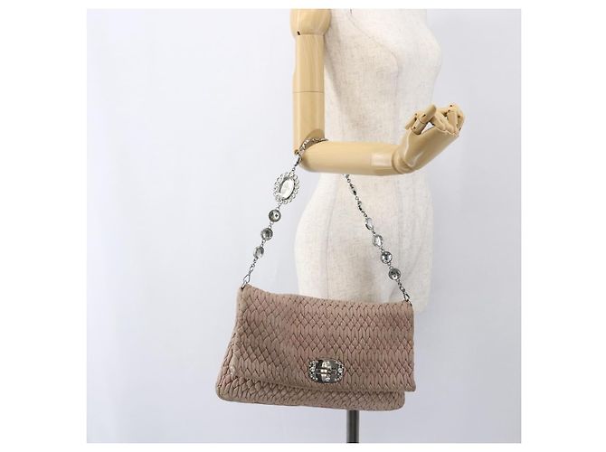 Borsa a Spalla Miu Miu in Pelle Argento Rosa Auth ka1134 - vista 26