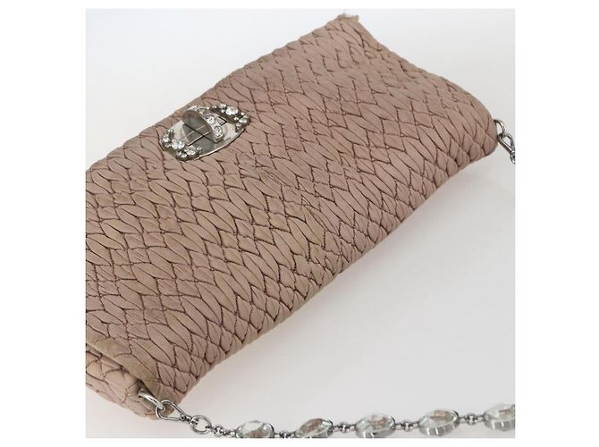 Borsa a Spalla Miu Miu in Pelle Argento Rosa Auth ka1134 - vista 6