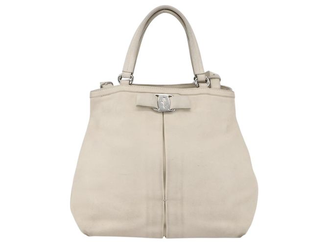 Borsa a mano Vala in pelle 2 in 1 bianca argento di Salvatore Ferragamo Auth 160697 Bianco - vista 13
