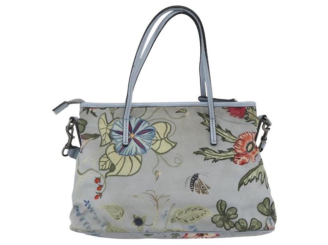 Borsa Tote Botanica GUCCI in Tela 2way Blu Argento 353440 Auth BA9018 - vista 2