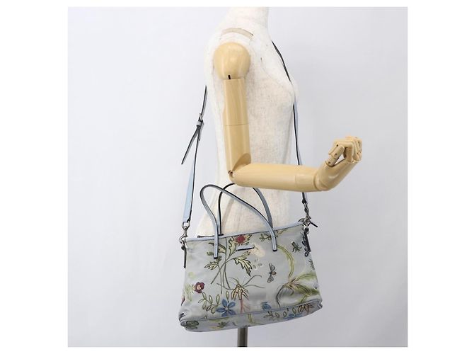 Borsa Tote Botanica GUCCI in Tela 2way Blu Argento 353440 Auth BA9018 - vista 24