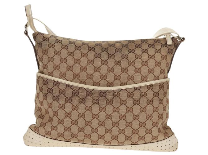 Borsa a Spalla GG Canvas Gucci Beige Argento 145856 Auth bs31883 - vista 13