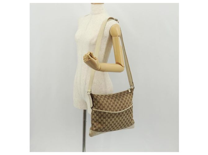 Borsa a Spalla GG Canvas Gucci Beige Argento 145856 Auth bs31883 - vista 28